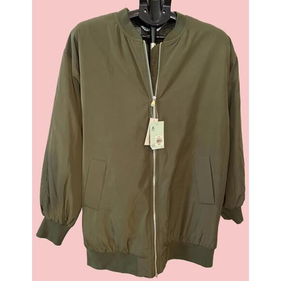 DSG Jackets & Blazers - DSG  Long Bomber Rain Repellent Jacket Womens L Olive Green NEW NWT
